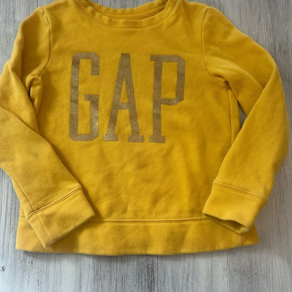 GAP Kids Girls Mustard Yellow Logo Sweatshirt Size M (8) Gold Glitter